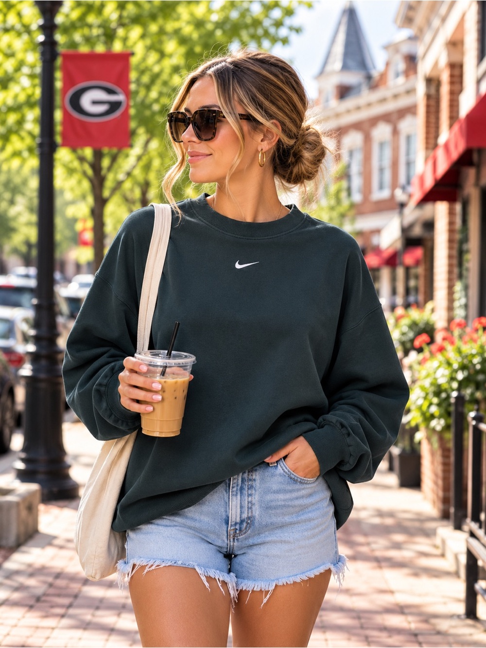 Nike Sportswear Essential Seaweed Green Oversized Long Sleeve Tee L HF5320-390